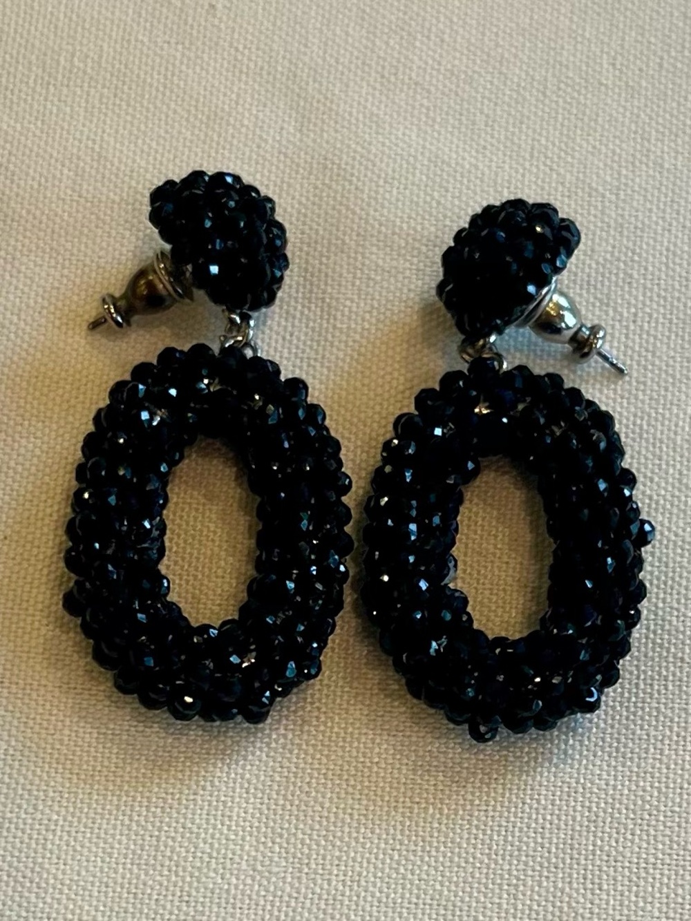 Vintage Black Beaded Hoop Drop Earrings - Women Jewelry - Picture 3 of 16